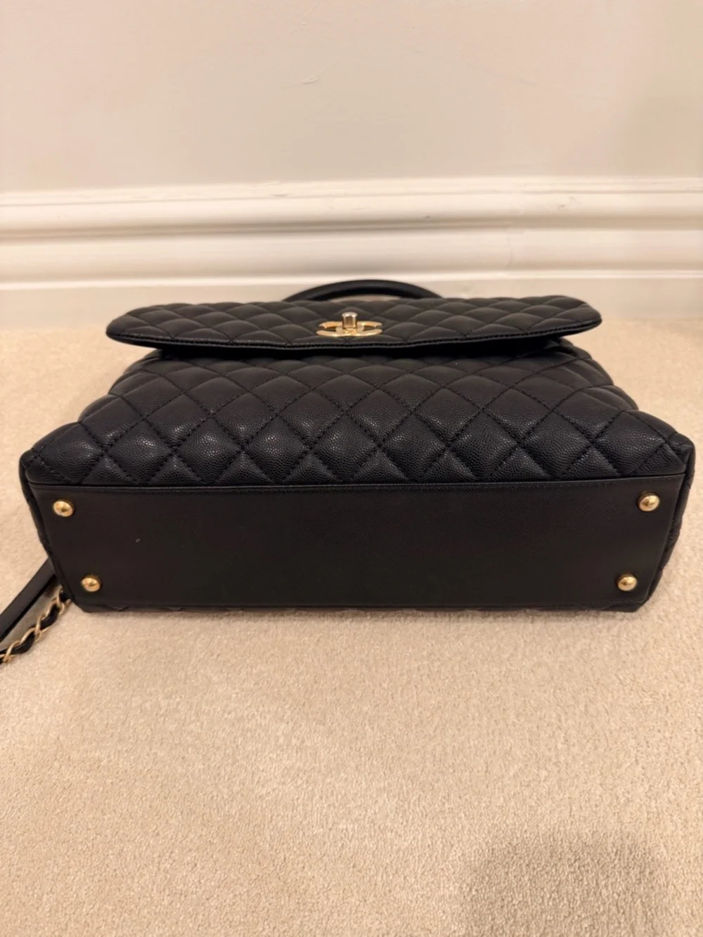 CHANEL Black Quilted Caviar Top Handle Bag with Gold CC Hardware - Picture 5 of 11